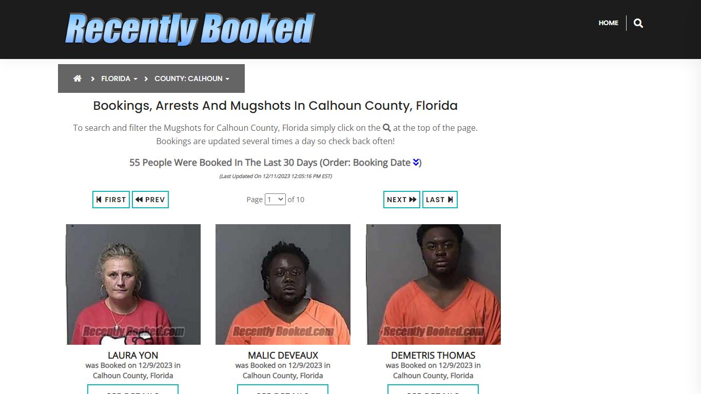 Recent bookings, Arrests, Mugshots in Calhoun County, Florida